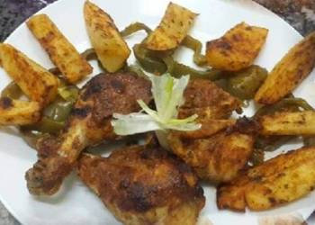 How to Recipe Yummy Oven Baked Chicken with Potato Wedges