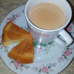 A picture of Tea time with tea cake.