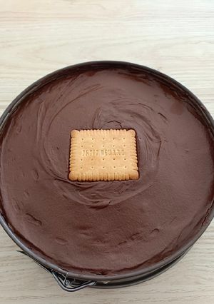 A picture of Chocolate Mousse and Custard Cookie Cake.