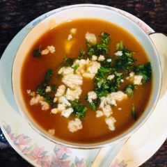 A picture of Tomato Egg Drop Soup.