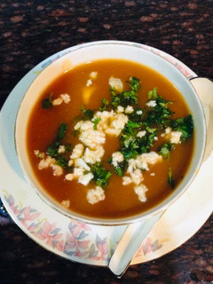 A picture of Tomato Egg Drop Soup.