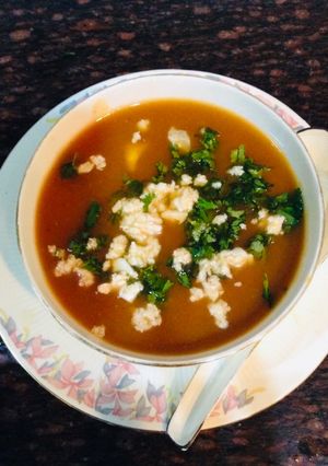 A picture of Tomato Egg Drop Soup.