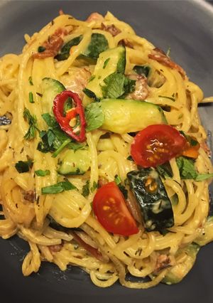 Cukkinis spagetti bacon-nel recept fotója