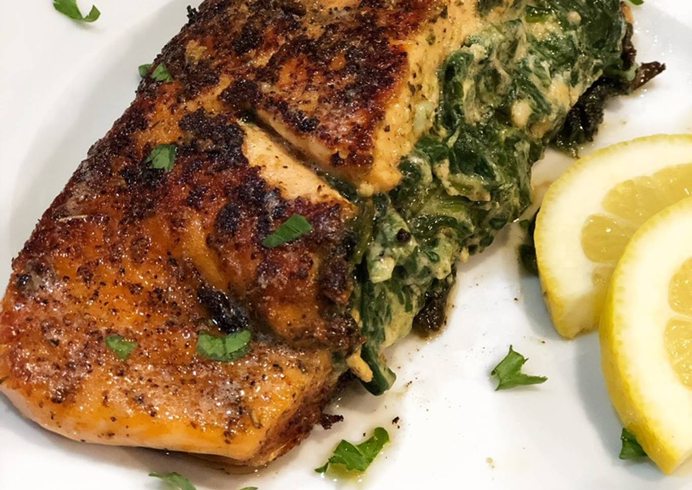 Spinach and Cheese Stuffed Salmon