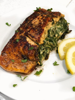 A picture of Spinach and Cheese Stuffed Salmon.
