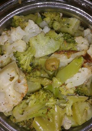 A picture of Savory Broccoli-Cauliflower Roast.