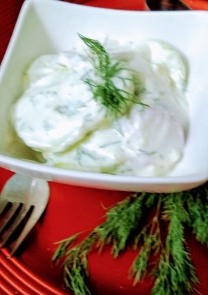 A picture of Creamy mayonnaise cucumber salad. .
