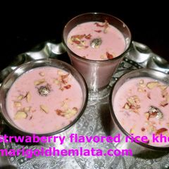 A picture of Strawberry flavored rice kheer recipe.