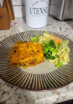A picture of Nearly vegan sweet potato shepherds pie.