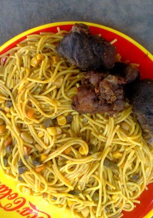 A picture of Jollof spaghetti.