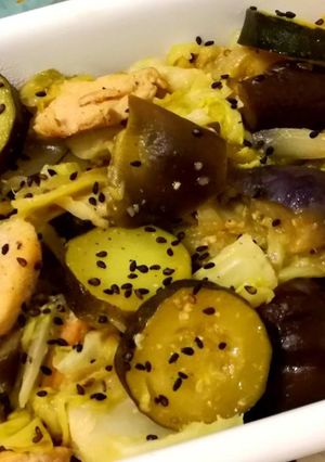 Foto resep Ayam Miso tumis Zucchini 🥒 Terong 🍆 dan Kubis