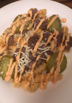 A picture of Cheese burger salad.