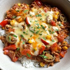 Cheesy Mexican Beef Mince Rice Bowl A picture of Cheesy Mexican Beef Mince Rice Bowl.
