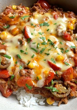 A picture of Cheesy Mexican Beef Mince Rice Bowl.