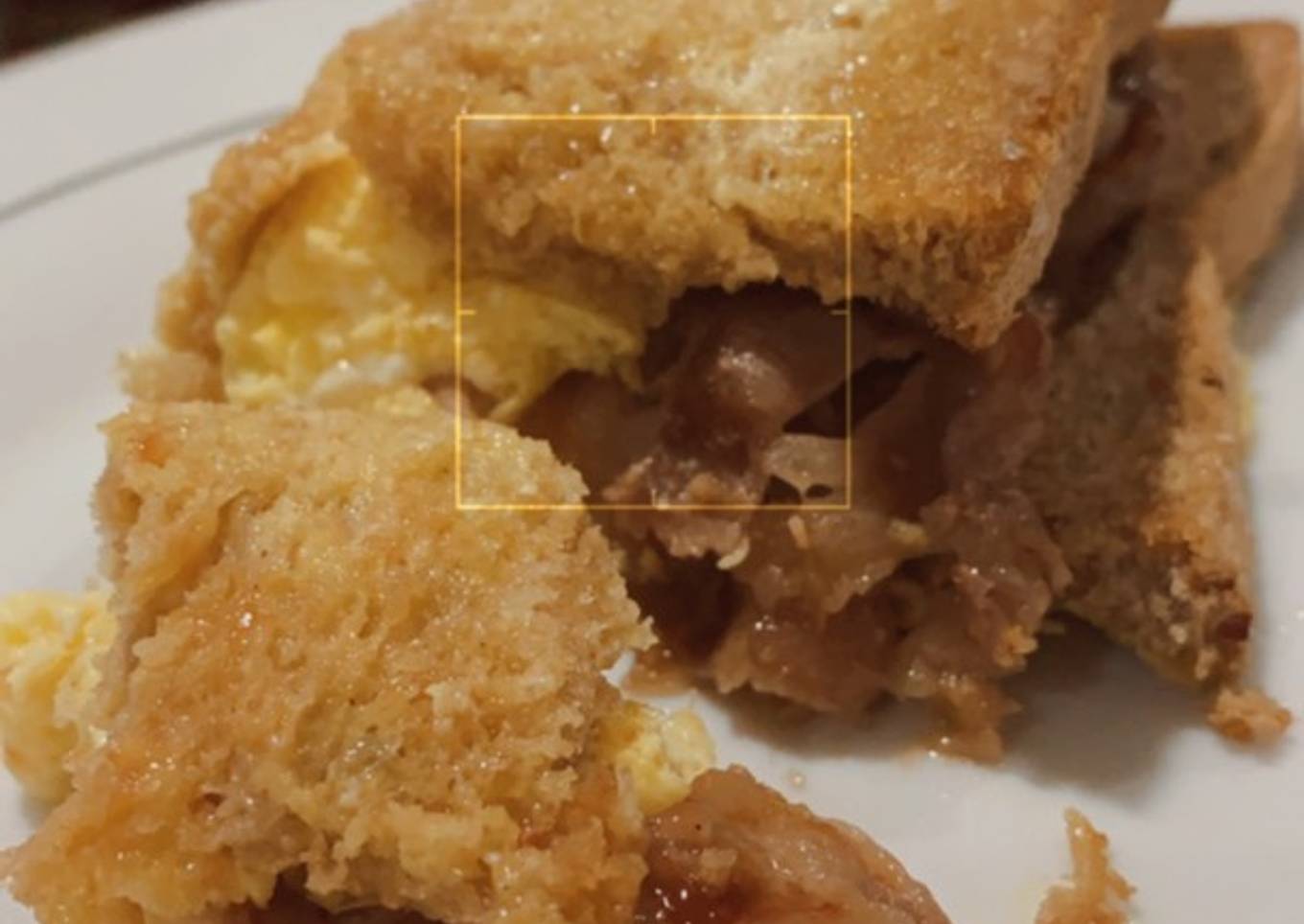 Toast with egg n beef slice