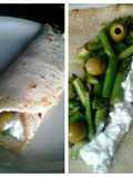 Crepe relleno de espárragos, olivas y crema de leche de cabra