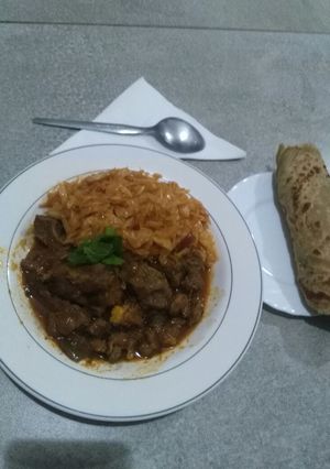 A picture of #themechallage goat stew and chapos.