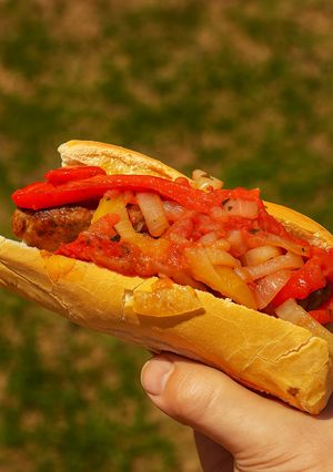 Una foto de Chorizo a la pomarola en disco de arado