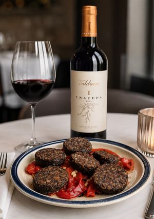 Una foto de Morcilla de Burgos sobre cama de Piquillos