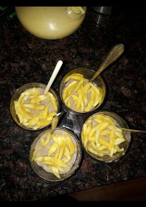 Hình của món Sinh tố chuối milo ăn kèm mít xé sợi.