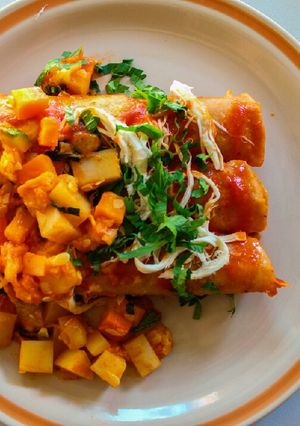 A picture of Red Enchiladas with Vegetable Picadillo.