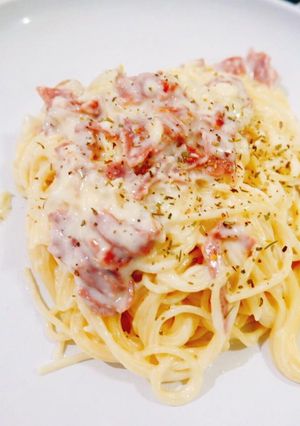 Foto resep Smoked Beef Carbonara Spaghetti