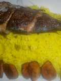 Poisson et Bananes Plantain Grillées avec Riz au Curcuma
