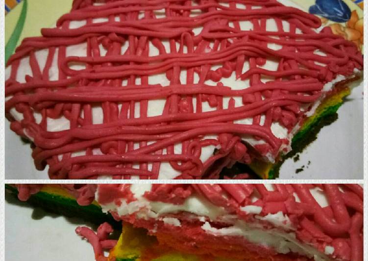 Cara Gampang Membuat Rainbow cake kukus rasa gurih Anti Gagal