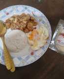 ผัดเห็ดออรินจิ,กุ้ง,ไข่ดาว,ข้าวบุกหอมมะลิ-คีโต