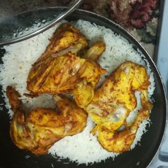 Boiled Rice With Chicken Tikka A picture of Boiled Rice With Chicken Tikka.