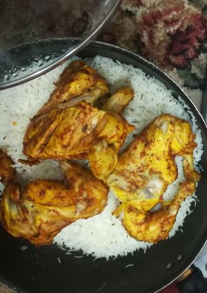 A picture of Boiled Rice With Chicken Tikka.