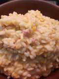 Risotto chorizo, zapallo y queso azul