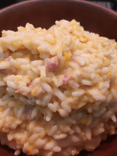 Una foto de Risotto chorizo, zapallo y queso azul