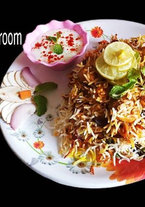 A picture of ...Babycorn mushroom biryani.