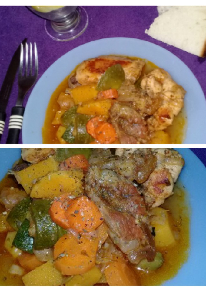 Una foto de Estofado mixto carne y pollo😋🍽🍷