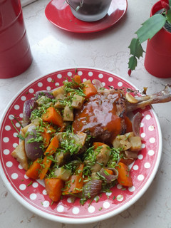 A picture of Simple duck leg with winterveg.