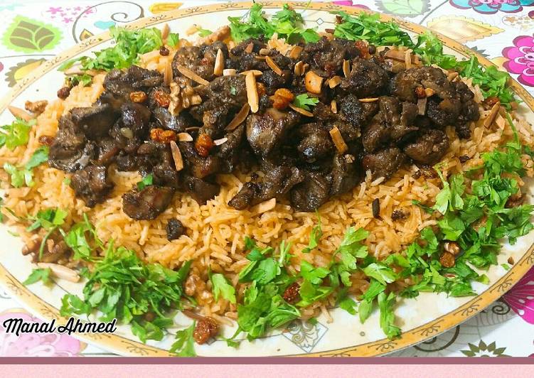 أرز بالخلطة مع كبد وقوانص الدجاج 🐓