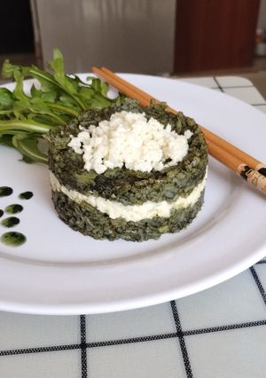 Una foto de Arroz con Spirulina y queso de cabra