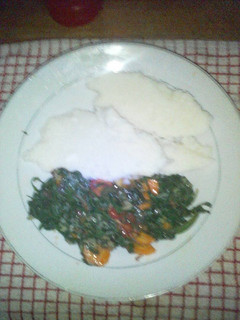 A picture of Ugali with spinach.