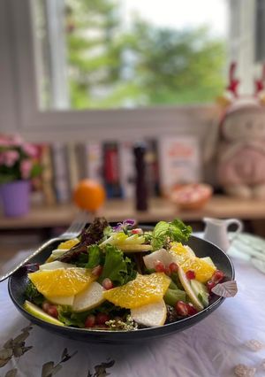 Hình của món 📣 Salad hỗn hợp trái cây với sốt cam.