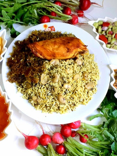 عکسی از دستور شوید باقالی با مرغ