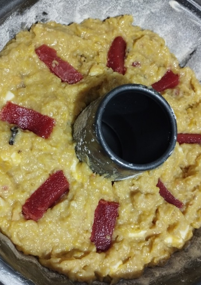 Una foto de Torta de plátano con bocadillo y queso