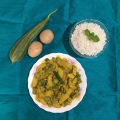A picture of Jhinge Aloo Posto / Ridge Gourd In Poppy Paste.