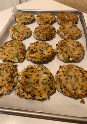 A picture of Tofu Quino Black Sesame Patties.
