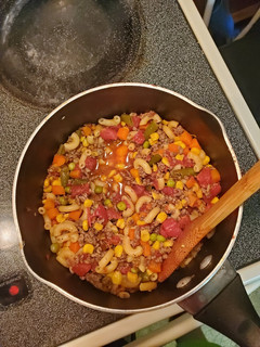 A picture of Beef macaroni soup.