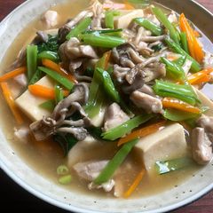 A picture of Simmered Kōya Dōfu & Vegetables.