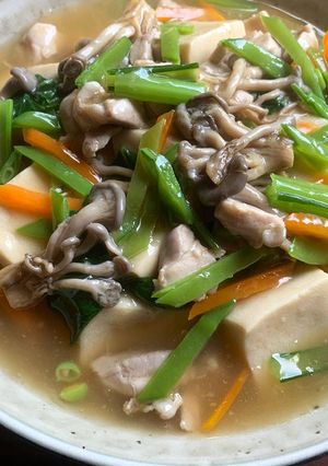 A picture of Simmered Kōya Dōfu & Vegetables.