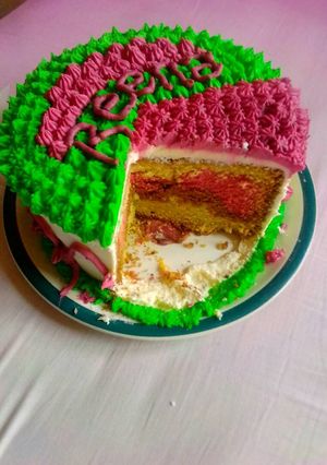 A picture of Marble cake with butter icing.