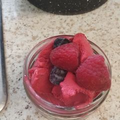 A picture of Raspberry sorbet with fruit.