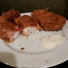 A picture of Brad's bacon wrapped beer battered Ling cod.